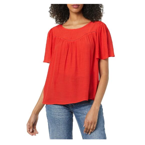New NANETTE LEPORE Women's Red Flutter Sleeve Top Size XS Oversized - Picture 1 of 6